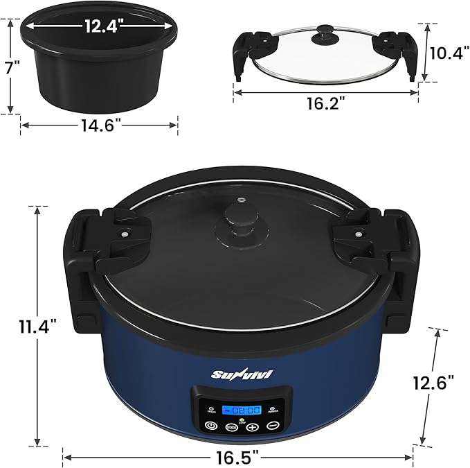 Sunvivi 8.5 Quart Programmable Slow Cooker: Multi-Cooker Food Warmer with Locking Lid & Digital Timer, Adjustable Tempature Control, Dishwasher Safe, Perfect for Families and Gatherings, Blue