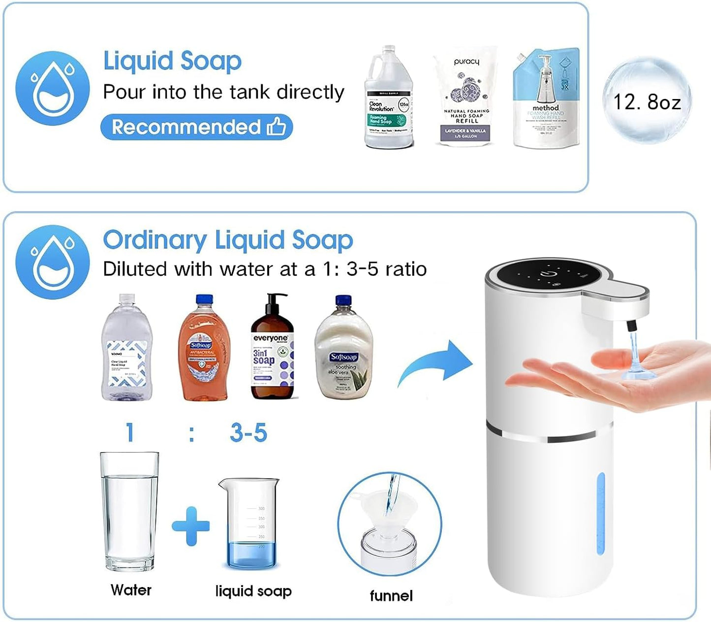 Automatic Liquid Soap Dispenser Bathroom Kitchen Dish Liquid Body Shampoo Shower Gel Hand Free Liquid, USB Rechargeable Dispenser Touchless Soap Dispenser 380ml Auto Liquid Dispenser Sylfu