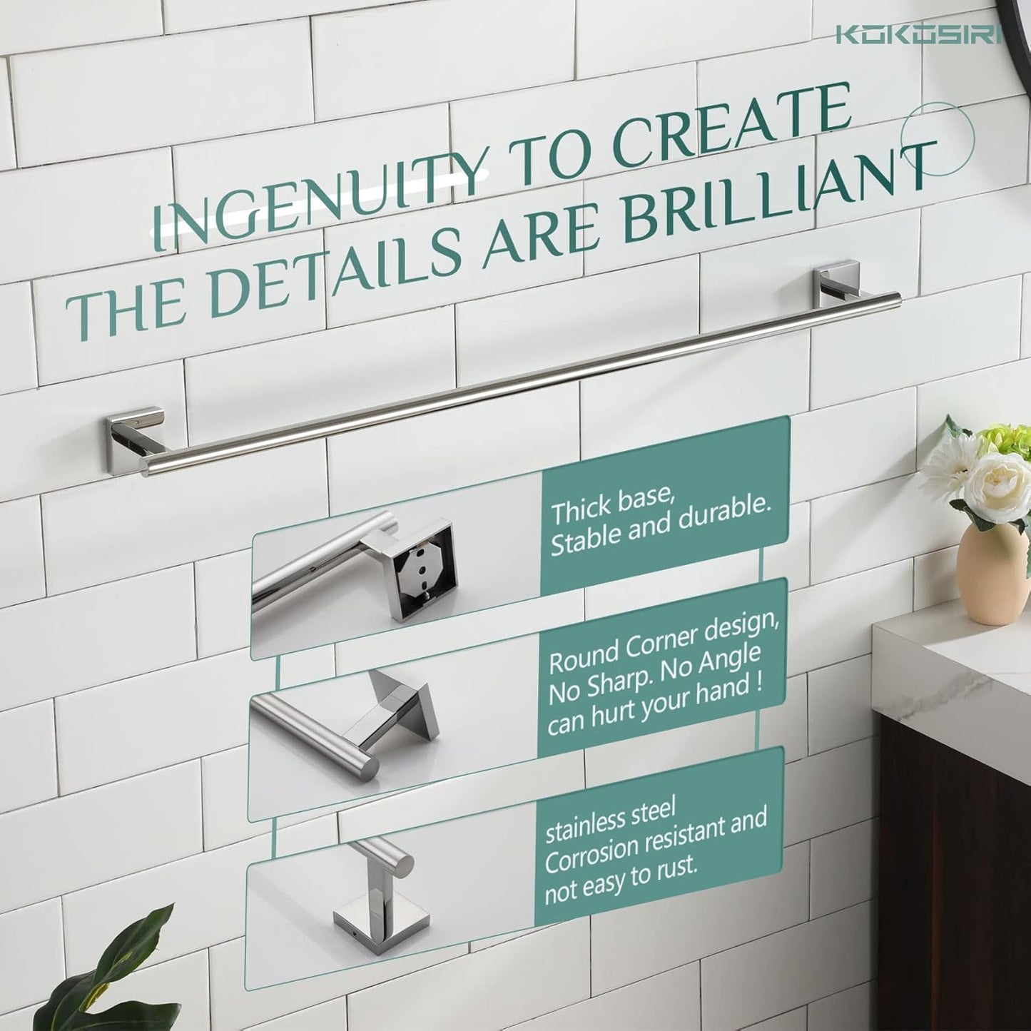 KOKOSIRI 36'' Towel Bar Bathroom Towel Holder for Kitchen Toilet 36 Inch Bath Accessories Chrome Stainless Steel B4005CH-L36