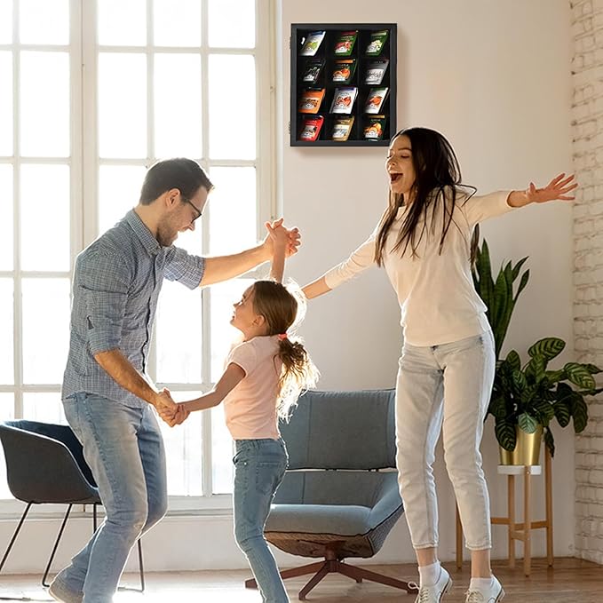 Wood Big Black Tea Bag Organizer Storage Box 12-Compartment Multi-Functional Box,Vintage Tea Case.