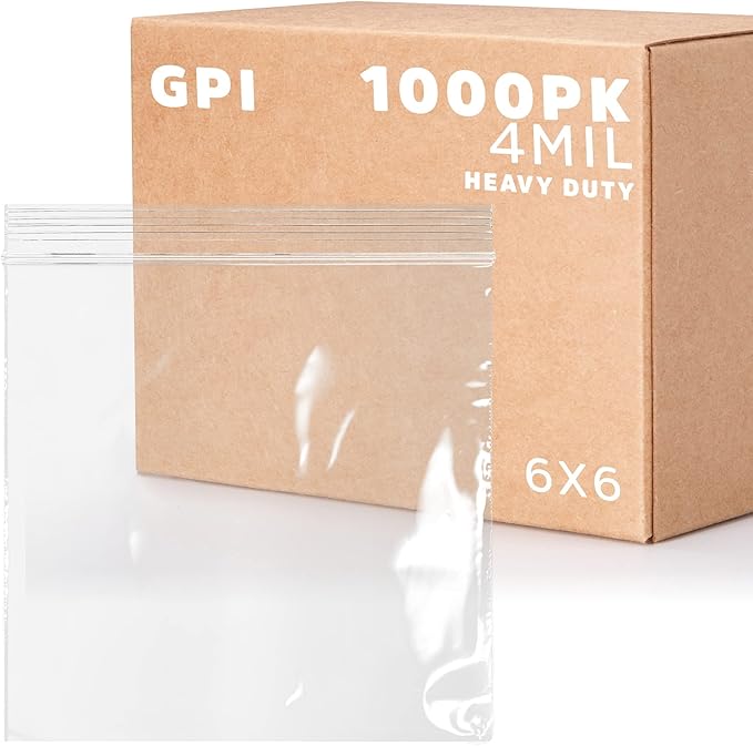 CLEAR PLASTIC ZIP SANDWICH BAGS - Bulk GPI Case Of 1000 6" x 6" 4mil Heavy Duty, Strong & Durable RECLOSABLE Poly Baggies With Resealable Zipper Lock For Travel, Storage, Packaging & Shipping.