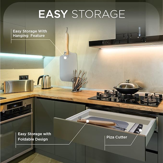 Large Pizza Peel 16 inch - Extra Large Metal Pizza Peel with 14 inch Stainless Steel Pizza Cutter Rocker, Pizza Paddle with Folding Handle (13"x16" with 14" Cutter)