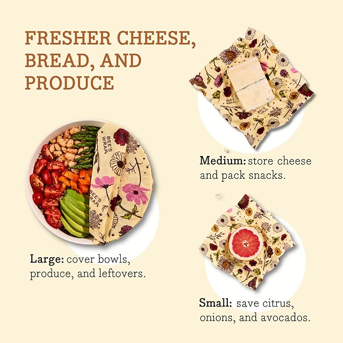 Bee's Wrap Vegan Beeswax Wraps for Food - Vegan Meadow Magic Bread Wrap - Made in USA Reusable Bread Storage Bags - Organic & Eco-Friendly Alternative to Aluminum Foil, Sourdough Bags & Plastic Wrap