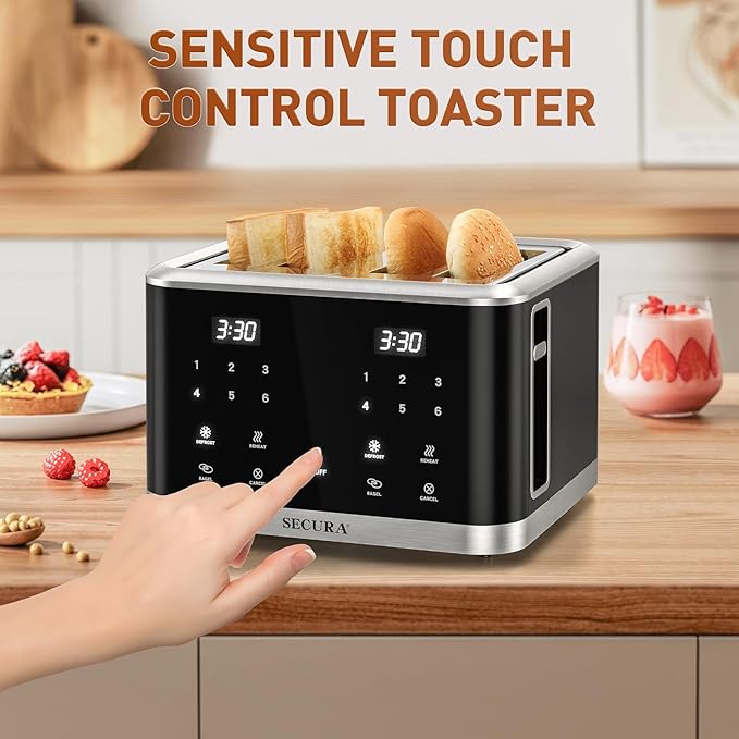 Secura 4-Slice Touchscreen Toaster – Digital Countdown, Dual Control Panels for Personalized Toasting