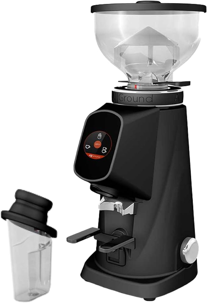 All Ground Burr Grinder/Coffee Grinder for Home/Burr Coffee Ginder/Electric Coffee Ginder/Coffee Bean Grinder - 64mm flat burrs with Container - Made in Italy (BLACK)