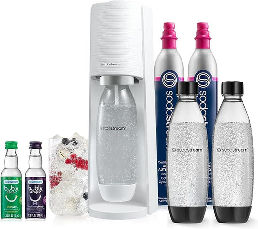 SodaStream Terra Sparkling Water Maker Bundle (White), with CO2, DWS Bottles, and Bubly Drops Flavors