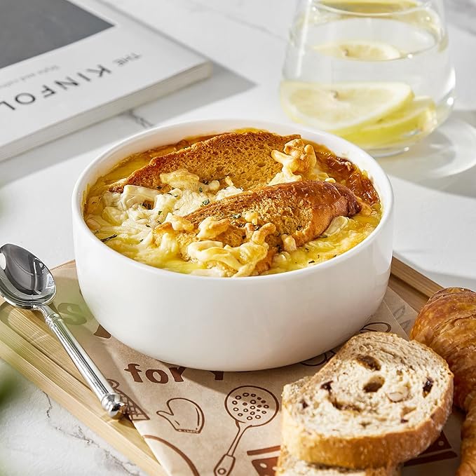 MALACASA 24 OZ Cereal Bowls, Porcelain Soup Oatmeal Bowls Set of 6, Kitchen Ceramic Serving Bowl, Dishwasher Microwave Oven Safe, White, Series LUNA