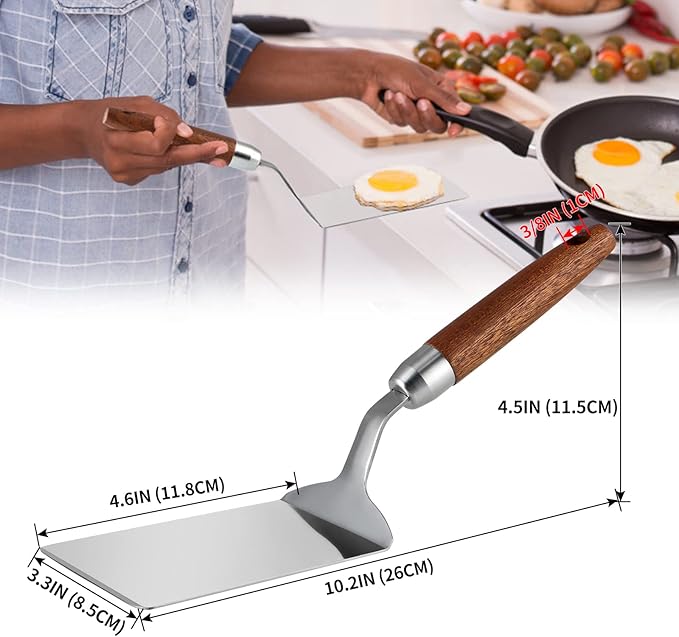 Stainless Steel Spatula with Wooden Handle, Nonstick Pancake Turner, Fried Egg Flipper for Cooking, Frying, Grilling, Baking, BBQ