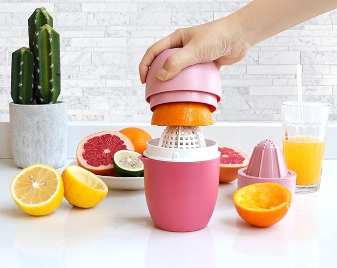Hand Juicer - Citrus Juicer with Lemon Shape - Hand Lemon Juicer with Two Press Options for Different Fruits (Pink)