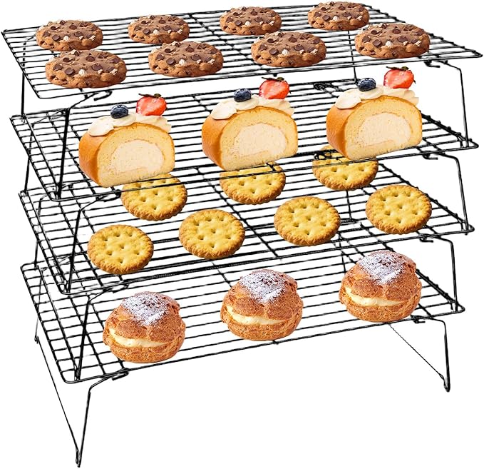 ShellKingdom Cooling Racks, Stainless Steel Non-Stick Baking Racks And Oven Safe Wire Cool Racks for Cookies, Cakes and Baking, 4-Tier, Foldable
