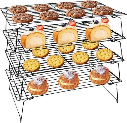 ShellKingdom Cooling Racks, Stainless Steel Non-Stick Baking Racks And Oven Safe Wire Cool Racks for Cookies, Cakes and Baking, 4-Tier, Foldable