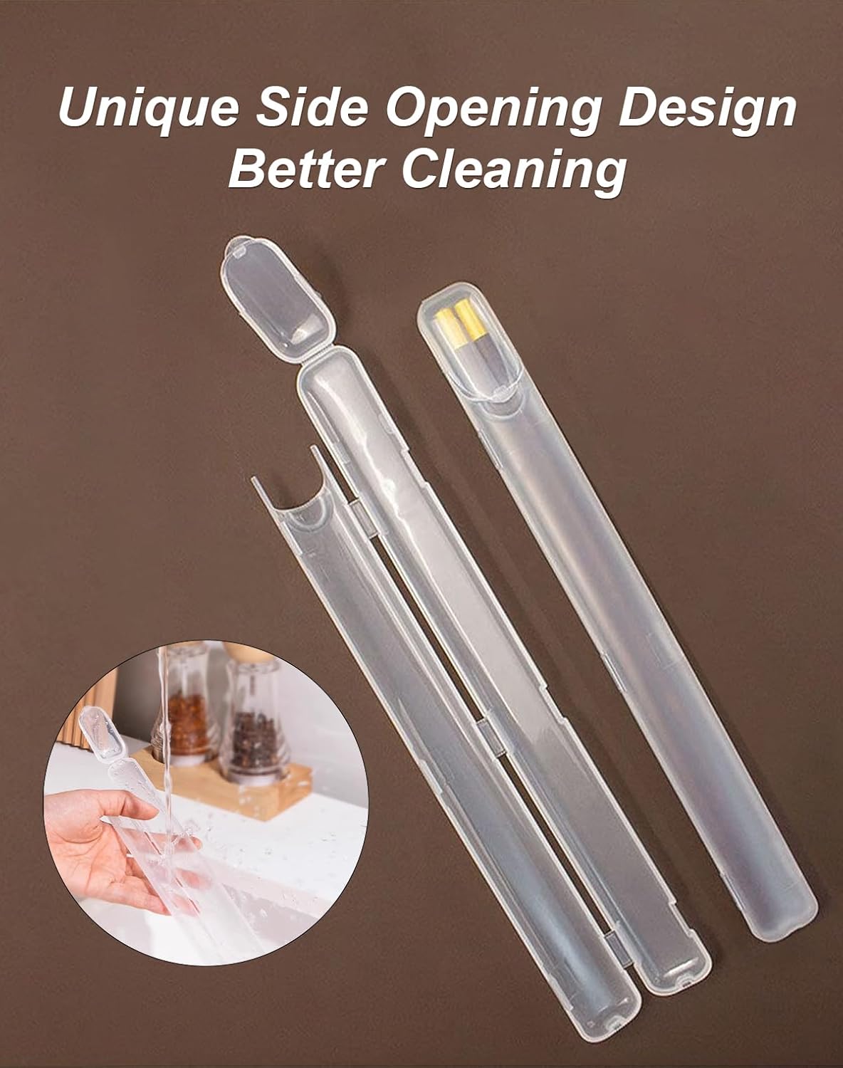 Chopsticks Storage Case 2 Pack, Plastic Utensil Holder with Side Opening, Easy to Clean Travel Chopsticks Box for Reusable Cutlery