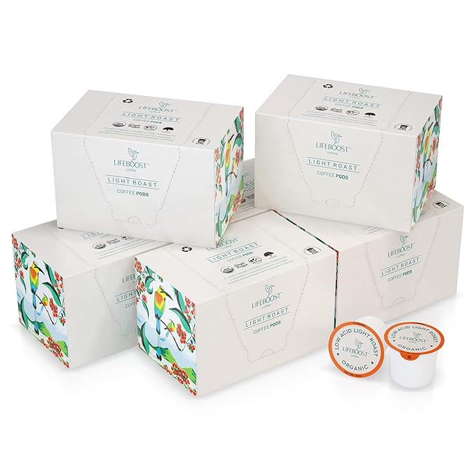 Lifeboost Light Roast Low Acid Coffee Pods - Single Origin Non-GMO Organic Coffee K Cups - Compatible with Keurig & Keurig 2 Machines - 10 Count