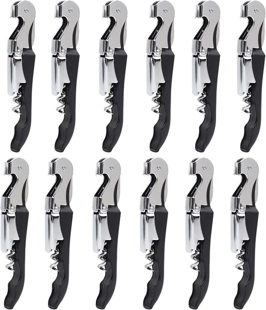 RECUTMS Corkscrew 12 Packs Wine Opener Wine Keys Bulk Stainless Steel Fold Beer or Bottle Opener Serrated Foil Cutter, Perfect for Bars Restaurants Family Company Party(Black)
