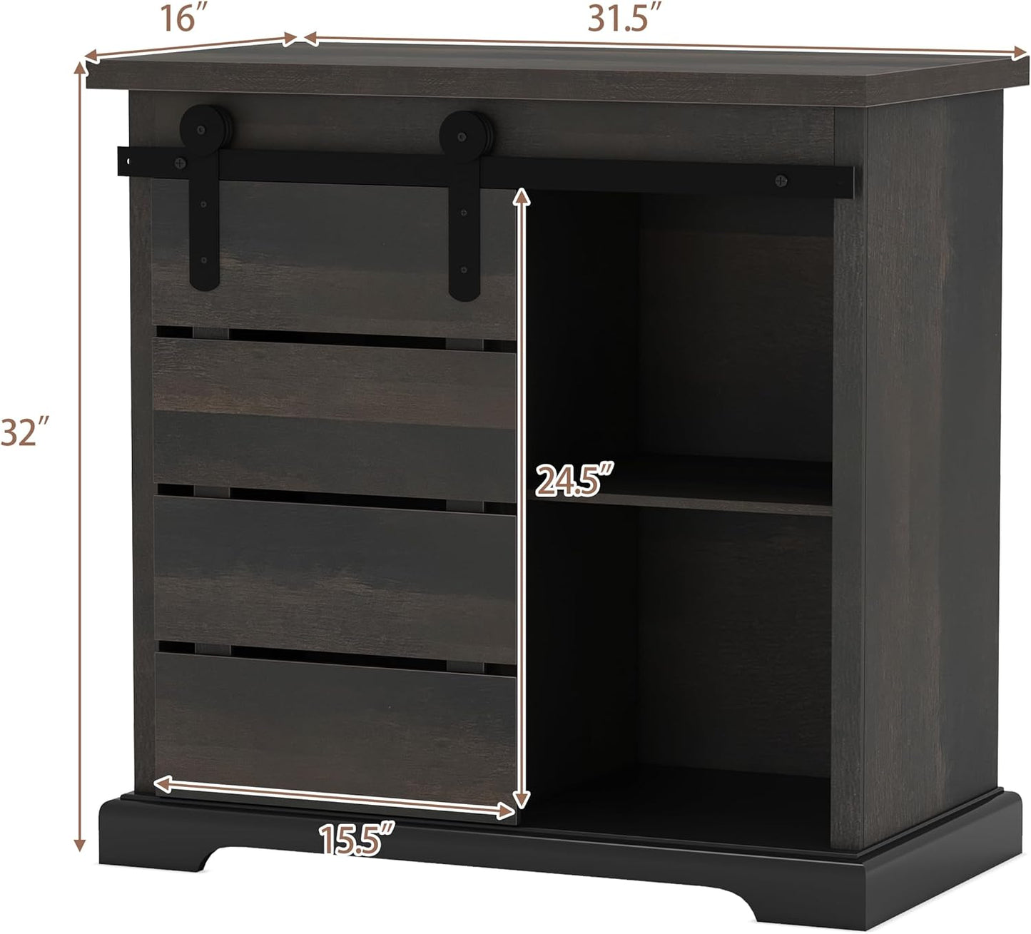 NSdirect Sideboard Coffee Bar Cabinet,Modern Farmhouse Buffet Station Sliding Barn Door Storage Credenza Console with Slat and Shelf Entryway Storage Cabinet Kitchen Dining Living Room, Brown