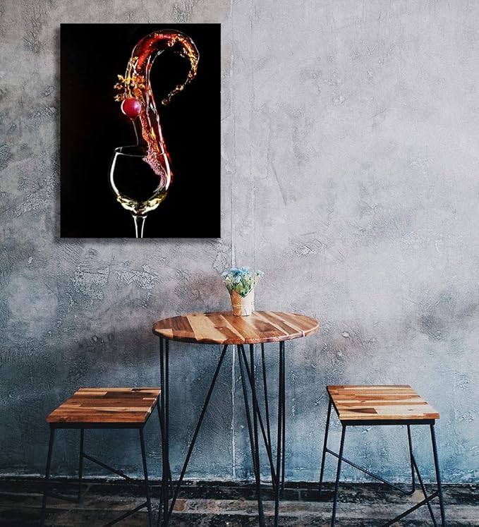 Looife Kitchen Wine Bottle Canvas Wall Art, 12x16 Inch Gallery Wrapped Red Wine with Grape Picture Prints Wall Decor, Modern Art Deco for Dining Room and Bar Wall Decoration