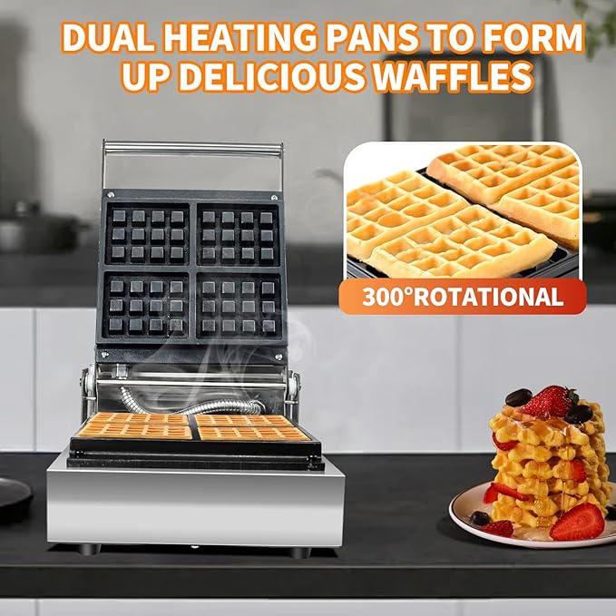 Li Zhen Commercial Waffle Maker,Electric Nonstick Round Waffle Machine,Mini Waffle Maker for Classic Waffles Square Pancake Maker Waffle Iron 4 Slices for Children's