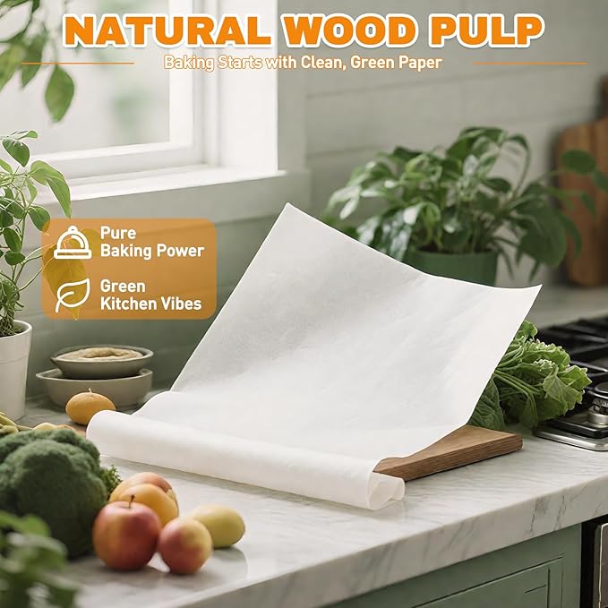 200 Pcs Parchment Paper Sheets for Baking – 12x16inch Baking Paper, White, Pre-Cut, Non-Stick, Heat-Resistant for Baking Grilling Air Fryer Steaming Bread Cup Cake Cookie and More