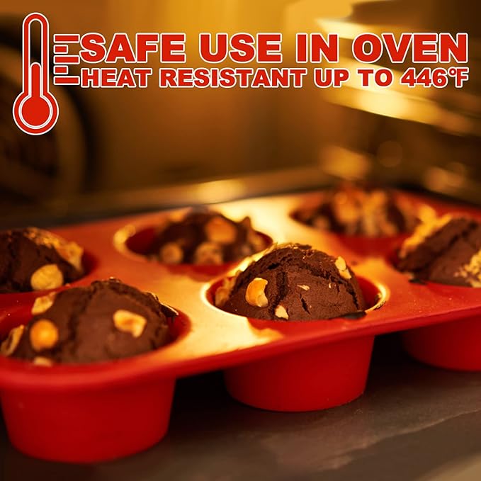 Anaeat Silicone Muffin Pan - 6 Cups Non-Stick Cupcake Molds, Food Grade Silicone Baking Tray for Making Egg Muffin, Cupcake, Quiches, Tart and Desserts, Reusable Muffin Tin Just Pop Out