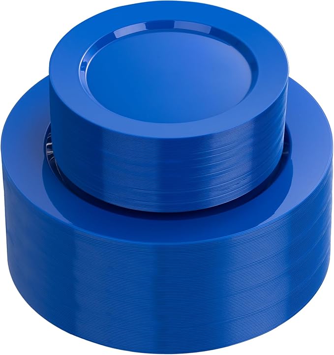 I00000 102 Pcs Blue Plastic Plates, Disposable Party Plates Include 51 Blue Dinner Plate 10’’ and 51 Plastic Dessert Plate 7’’ Perfect for Birthday, Party & Wedding