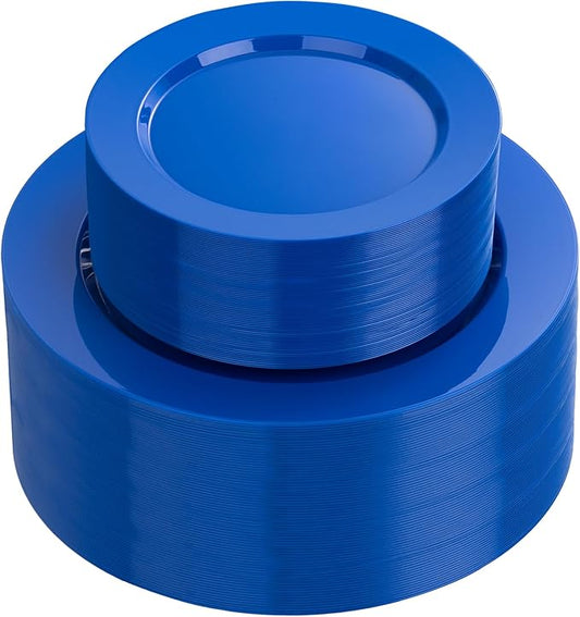 I00000 102 Pcs Blue Plastic Plates, Disposable Party Plates Include 51 Blue Dinner Plate 10’’ and 51 Plastic Dessert Plate 7’’ Perfect for Birthday, Party & Wedding