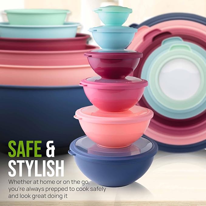 Zulay Kitchen 12 Piece Plastic Mixing Bowls with Leak-Proof Lids Set - Microwave and Freezer Safe Kitchen Mixing Bowls for Preparing, Serving and Storing - Large Nesting Bowls (Cotton Candy Ombre)