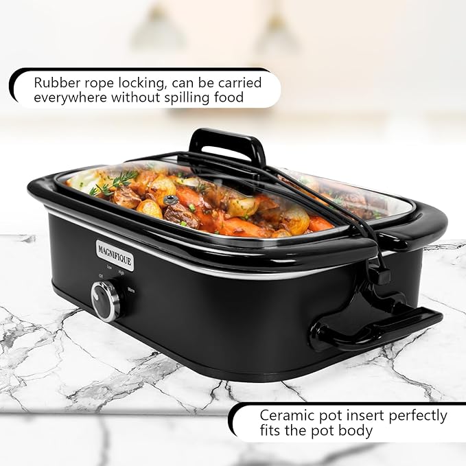 4-Quart Slow Cooker with Casserole Manual Warm Setting - Perfect Kitchen Small Appliance for Family Dinners, Dishwasher Safe Crock, Black
