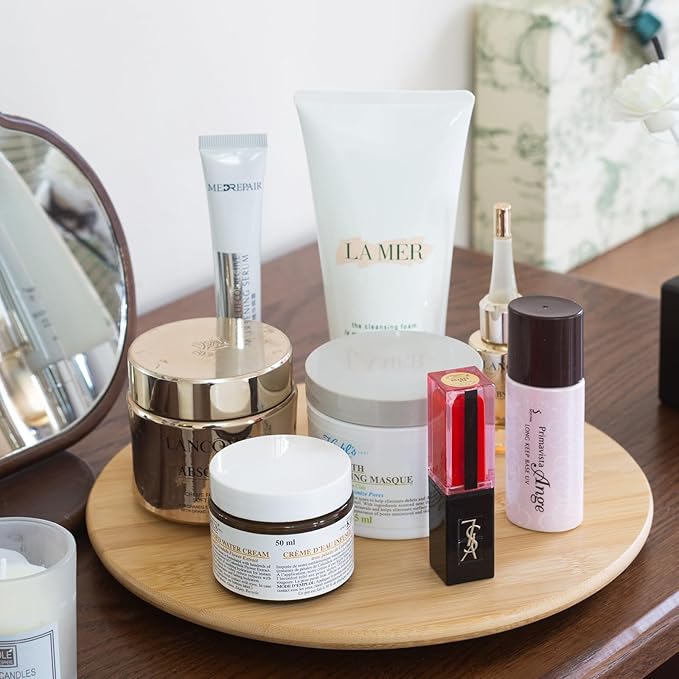 10 Inch Bamboo Wood Lazy Susan Organizer for Cabinet, HENABLE Lazy Susan Spice Rack Turntable Organizer for Pantry, Dining Table, Kitchen, Countertop, Cupboard, Refrigerator, Home Decor