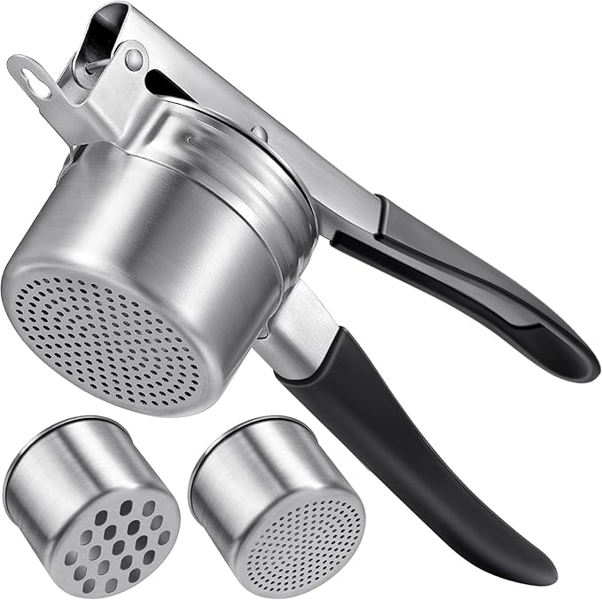 Potato Ricer, Sopito Stainless Steel Potato Masher with 2 Interchangeable Cups for Mashed Potatoes, Heavy Duty Kitchen Gadget for Home Use