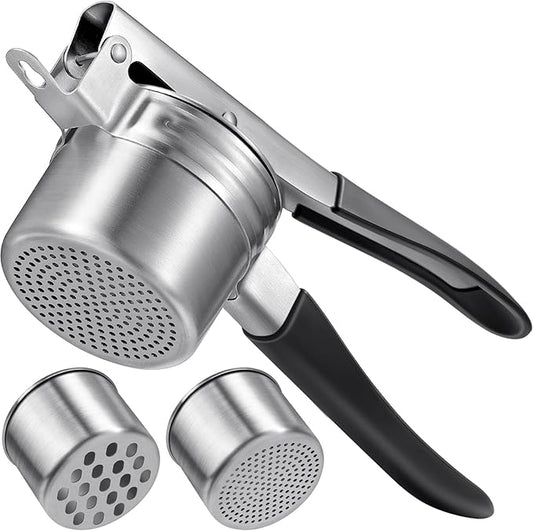 Potato Ricer, Sopito Stainless Steel Potato Masher with 2 Interchangeable Cups for Mashed Potatoes, Heavy Duty Kitchen Gadget for Home Use