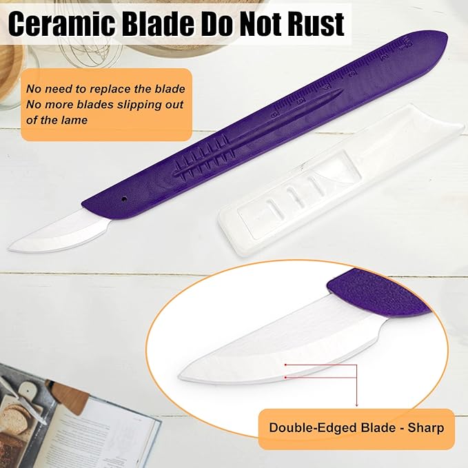 KUNIFU Bread Lame Bread Scoring Tool for Sourdough Scoring, Ceramic Scoring Knife for Bread Baking, Bread Scorer with Protective Cover, for Homemade and Bakery Use