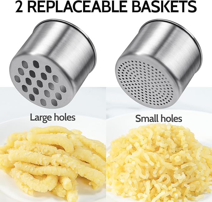 Potato Ricer, Sopito Stainless Steel Potato Masher with 2 Interchangeable Cups for Mashed Potatoes, Heavy Duty Kitchen Gadget for Home Use