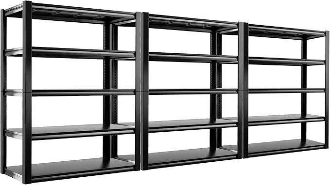 REIBII Storage Shelves Heavy Duty Garage Shelving 72" Adjustable Metal Shelves for Storage 5 Tier Garage Shelf Heavy Duty 2500LBS Basement Kitchen Pantry Shelf, 3 Pack