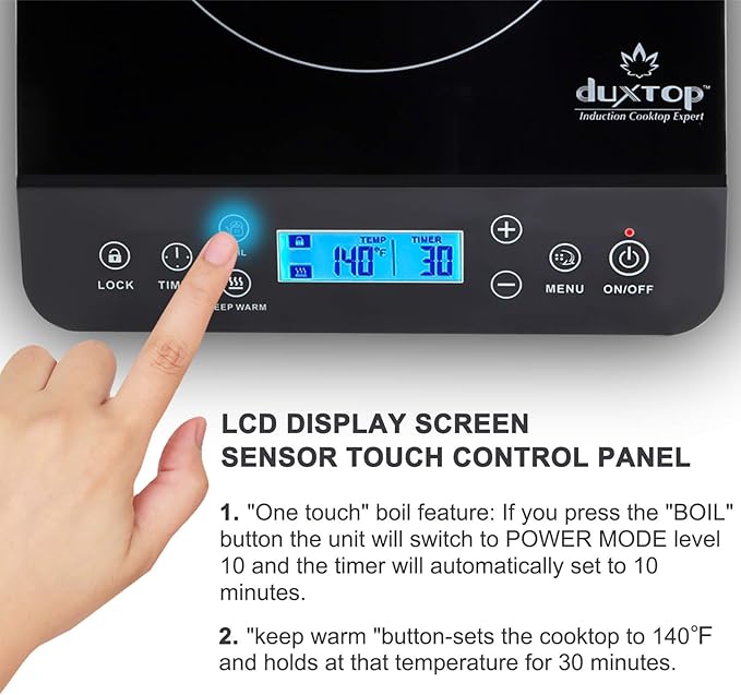 Duxtop Portable Induction Cooktop, Countertop Burner Induction Hot Plate with LCD Sensor Touch 1800 Watts, Black 9610LS BT-200DZ