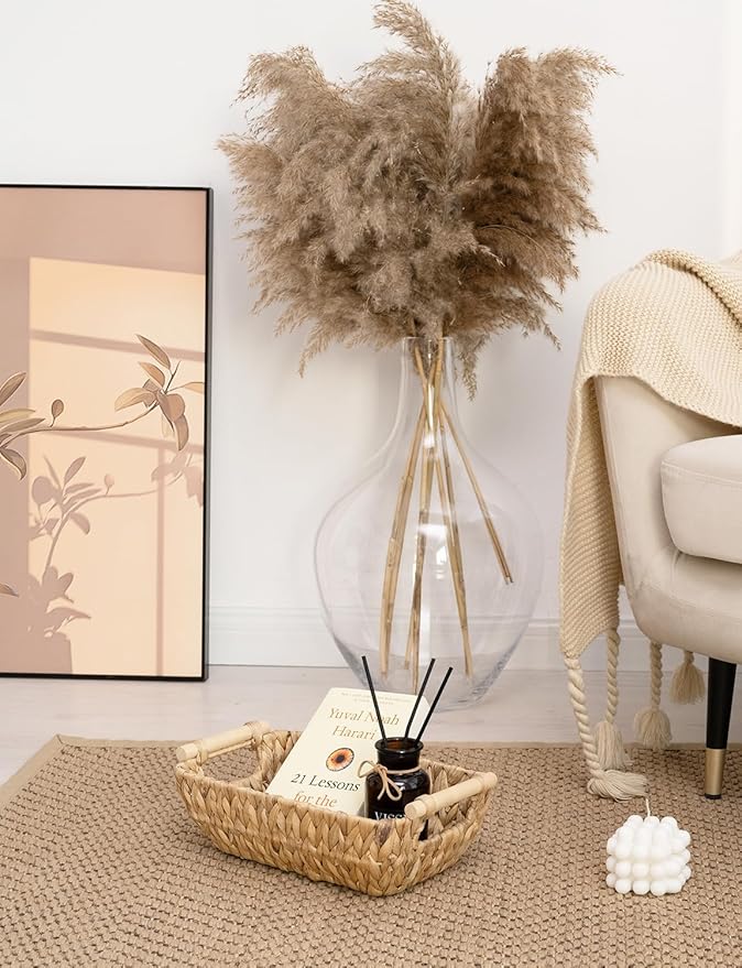 StorageWorks Hand-Woven Small Wicker Baskets, Water Hyacinth Storage Baskets with Wooden Handles, 2-Pack