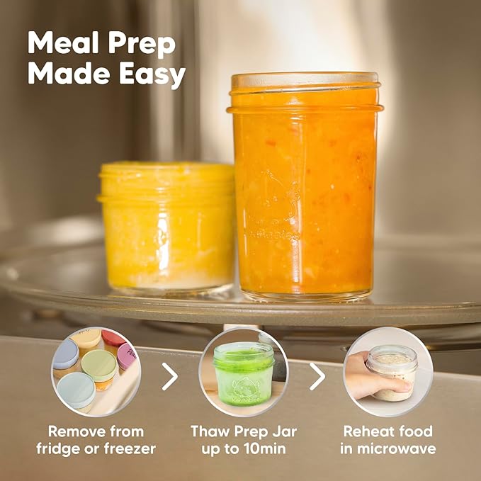 KeaBabies 4pk 8oz & 4pk 4oz Glass Baby Food Containers with Lids - Leak-Proof, Microwavable Small Glass Jars, Baby Purees & Toddler Snack Storage Containers,BPA-Free,Dishwasher & Freezer Safe(Roseate)