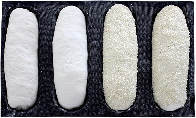 Bluedrop Silicone Bread Forms For Hot Dog Baking Molds Sandwich Making Sheet 4 Cavities 9 inches Loaf Eclair Mats