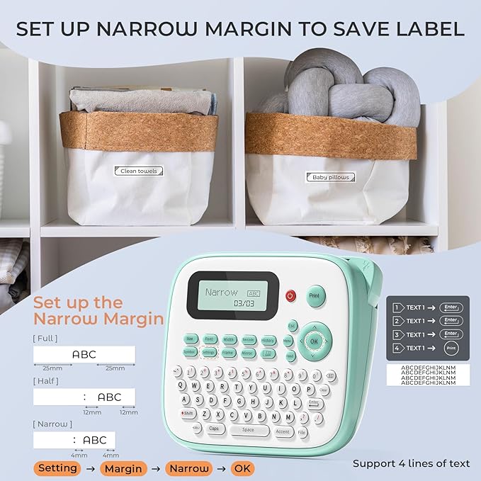 D210S Kids Label Maker, Label Maker Machine with Waterproof-Labels, Portable Keyboard Labeler Machine with-Tape 12mm 0.47 Laminated White, Multiple Symbols for Home Garden Office School Kids Use