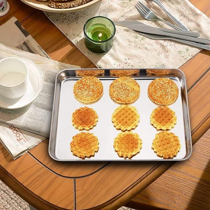 Wildone Baking Sheet Set of 2 - Stainless Steel Cookie Sheet Baking Pan, Size 12 x 10 x 1 inch, Non Toxic & Heavy Duty & Mirror Finish & Rust Free & Easy Clean
