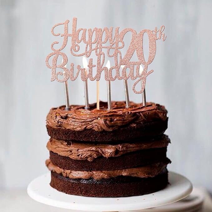 1 PCS Happy 20th Birthday Cake Topper Glitter Cheers to 20 Years Birthday Cake Pick Twenty 20 Fabulous Cake Decoration for Happy 20th Birthday Theme Party Decorations Supplies Rose Gold