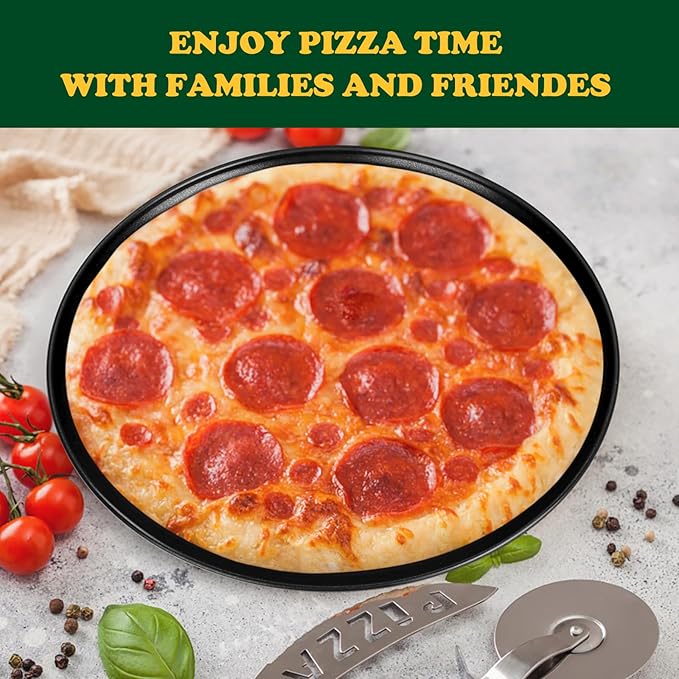 E-far 10 Inch Pizza Pan Set of 2, Nonstick Pizza Pie Pan Tray Platter, Metal Round Baking Sheet Cooking Pan for Oven, Durable & Stainless Steel Core