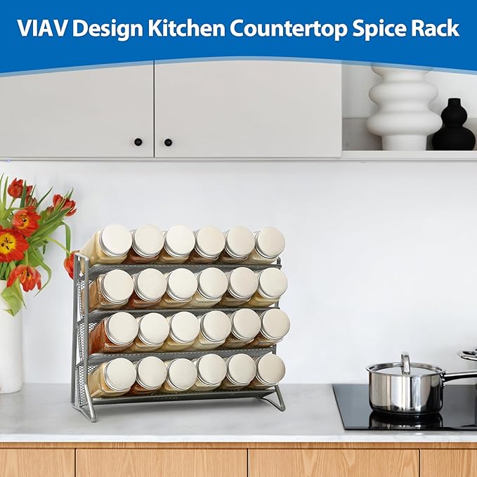 1PCS 4Tier Spice Rack for Counter Free Standing,Spice Rack for Inside Cupboard Hanging Wall Mounted Spice Seasoning Organiser Spice Jars Bottle Organizer for Kitchen Pantry（Silver）