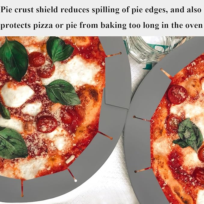 Adjustable Pie Crust Shields, Silicone Baking Protectors, Cover Ring Tools Fits 8-11.4 Inch Pies, Baking Pie Pizza Crust Shield Protector Cover for Edges ﻿ (Grey)