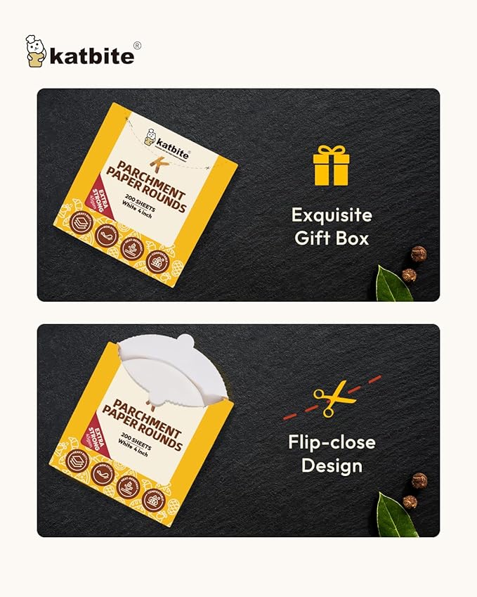 Katbite 4 Inch 400Pcs Parchment Paper Rounds, Round Parchment Paper for Cake Baking, Air Fryer Liners, Freezing, Tortilla Press(2 Pack of 200Pcs)