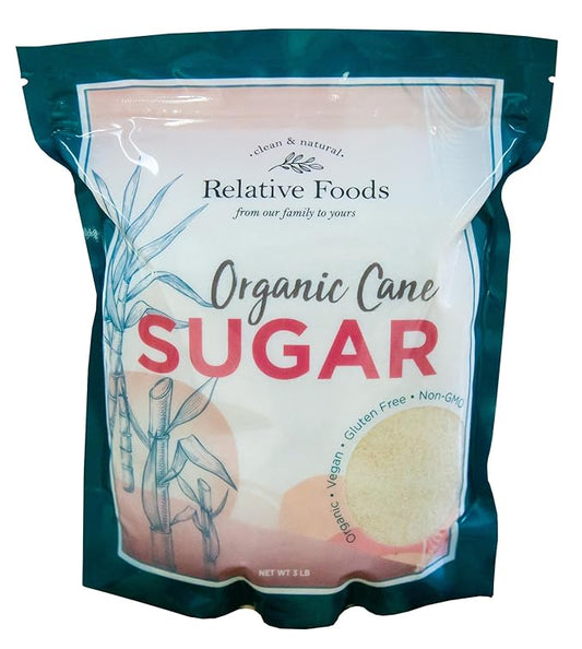 Organic Cane Sugar Crystals (3lb sugar packet) - Preservative & bone-char free, vegan food sugar substitute, gluten free, Non-GMO, fine natural sugar sweetener for cooking, beverages, & more