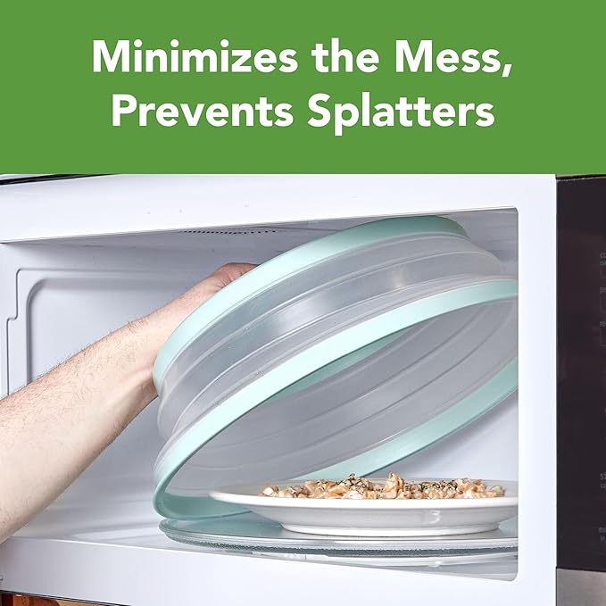 Tovolo Microwave Splatter Cover for Food, Large (Blue Haze) - Collapsible & Vented Silicone Splatter Guard Lid - Microwave Plate & Dish Cover with Handle - BPA-Free Kitchen Gadget for Meal Prep