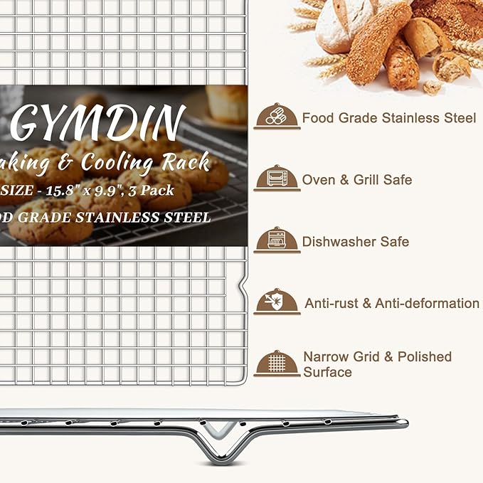 Cooling Racks for Cooking and Baking - 3PCS 16" x 10" Premium Stainless Steel Wire Cookie Cooling Rack for Baking, Roasting, and More - Oven & Dishwasher Safe - Fits Jelly Roll Pan