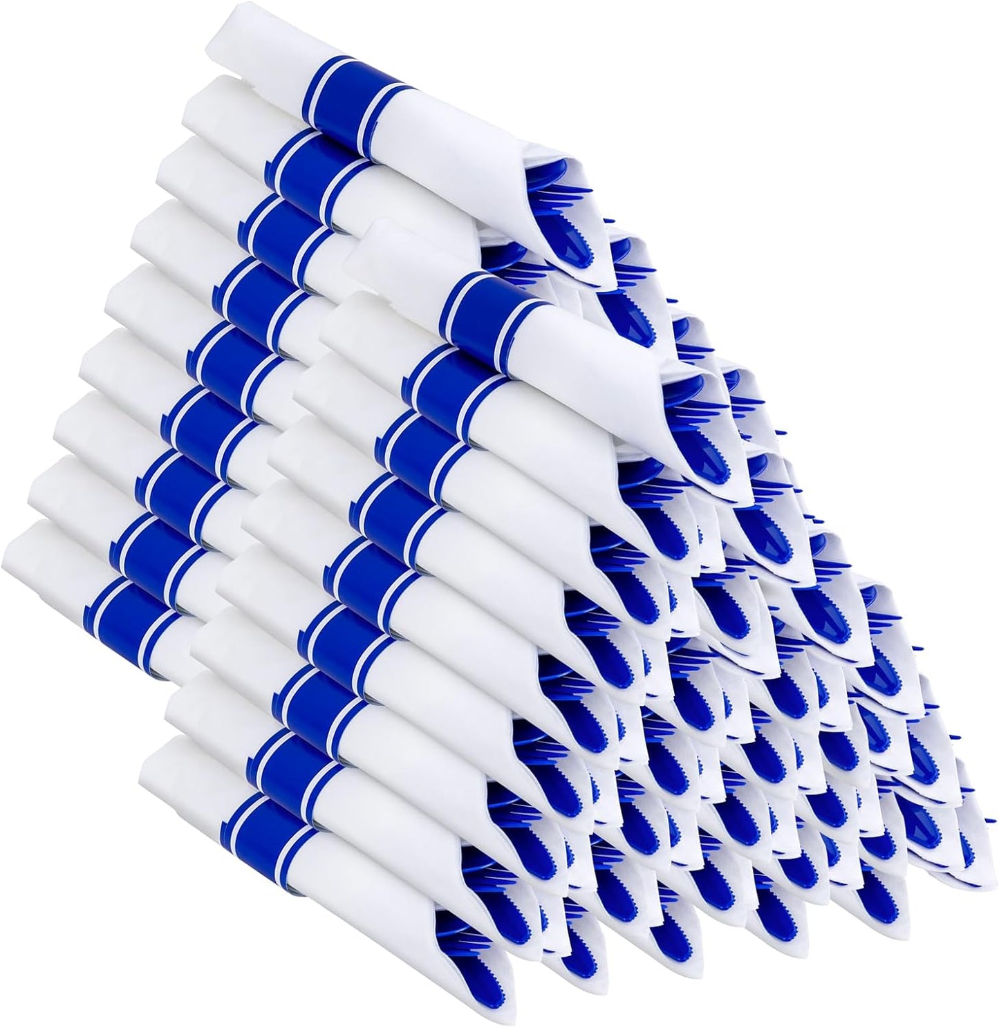 400PCS Pre Rolled Blue Plastic Silverware Sets - Heavy Duty Blue Cutlery - Include 100 Pack Wrapped Disposable Utensils with Napkins for Parties & Dinners & Weddings