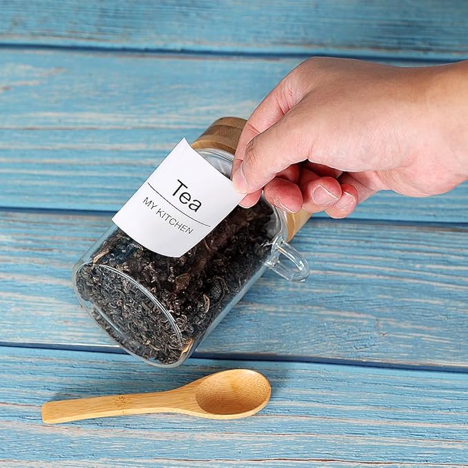 16 OZ Tea Jars Screw Top for Loose Tea, Set of 6 Loose Leaf Container Airtight, Glass Jars with Screw on Lids and Spoons, Overnight Oats Containers with Lids