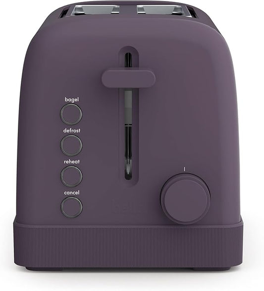bella 2 Slice Toaster, 6 Setting Shade Control w Reheat, Cancel, Bagel & Defrost Buttons, Removable Crumb Tray, Anti Jam & Auto Shutoff, Auto Centering Guides & Cord Wrap, 900 Watt, Plum